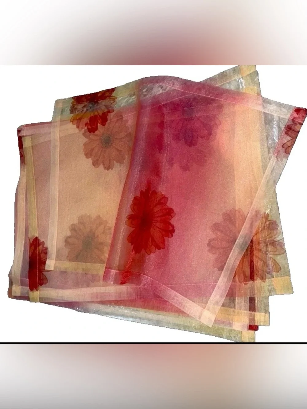 Bodrum Placemats Set of 12 Sheer Dahlia Orange Yellow Floral 14